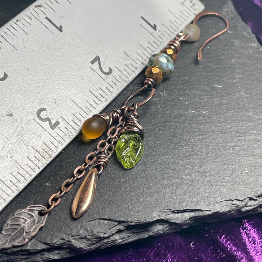Rustic Copper Leaf Earrings | Woodland Fairycore Jewelry | Artisan - Picture 14 of 15